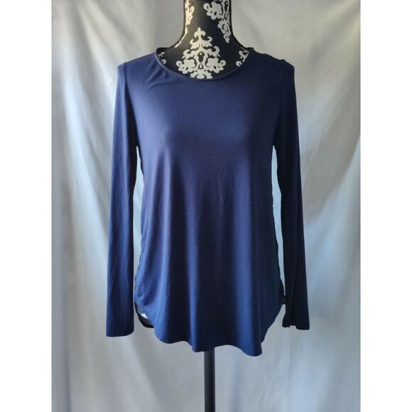 Miin Chico Top Blouse Long Sleeve Scoop Neck Blue Womens Size Small - Picture 2 of 10